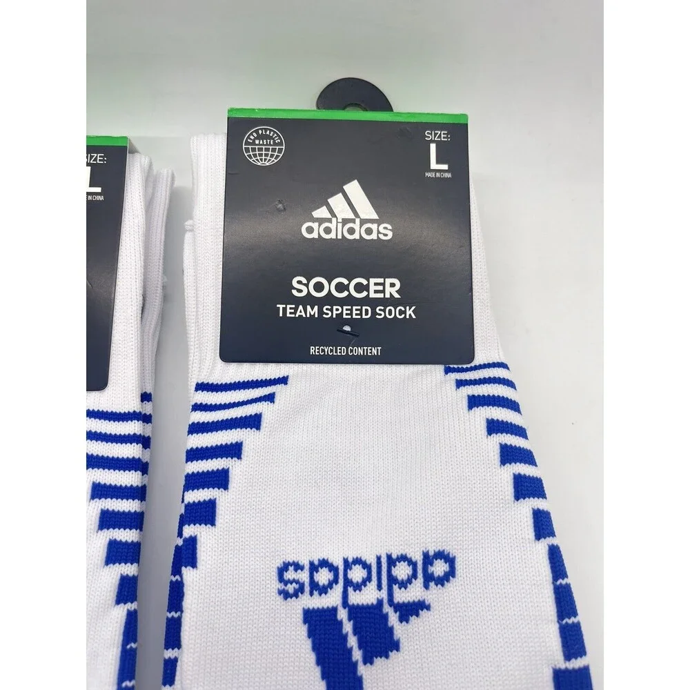 Adidas Lot Of 4 Team Speed Soccer Socks White/Blue Adult Large Unisex NWT